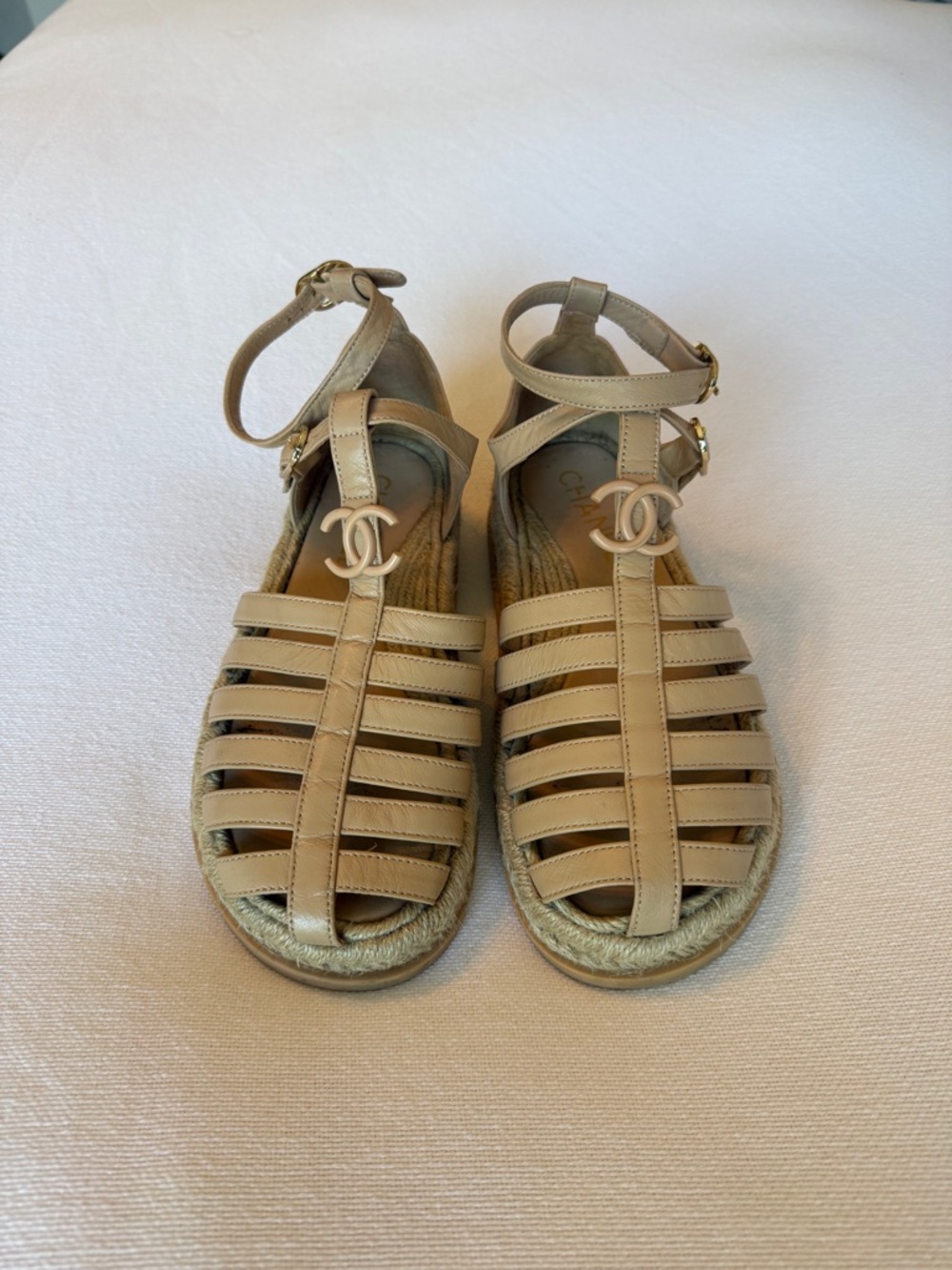 CHANEL Beige Strappy Espadrille Fisherman Sandals